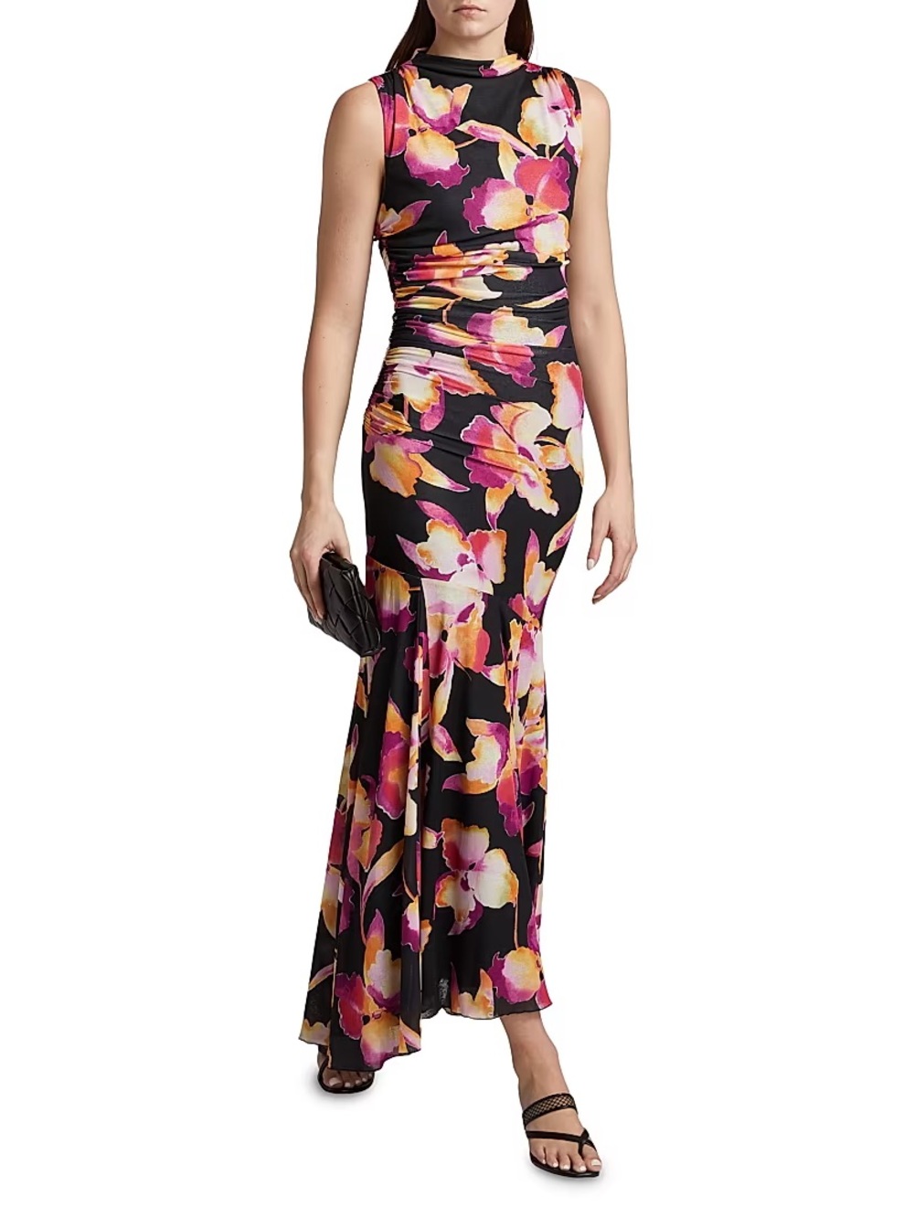 Anthropologie Rails Black Maxi Dress with Pink and Yellow Floral Print
